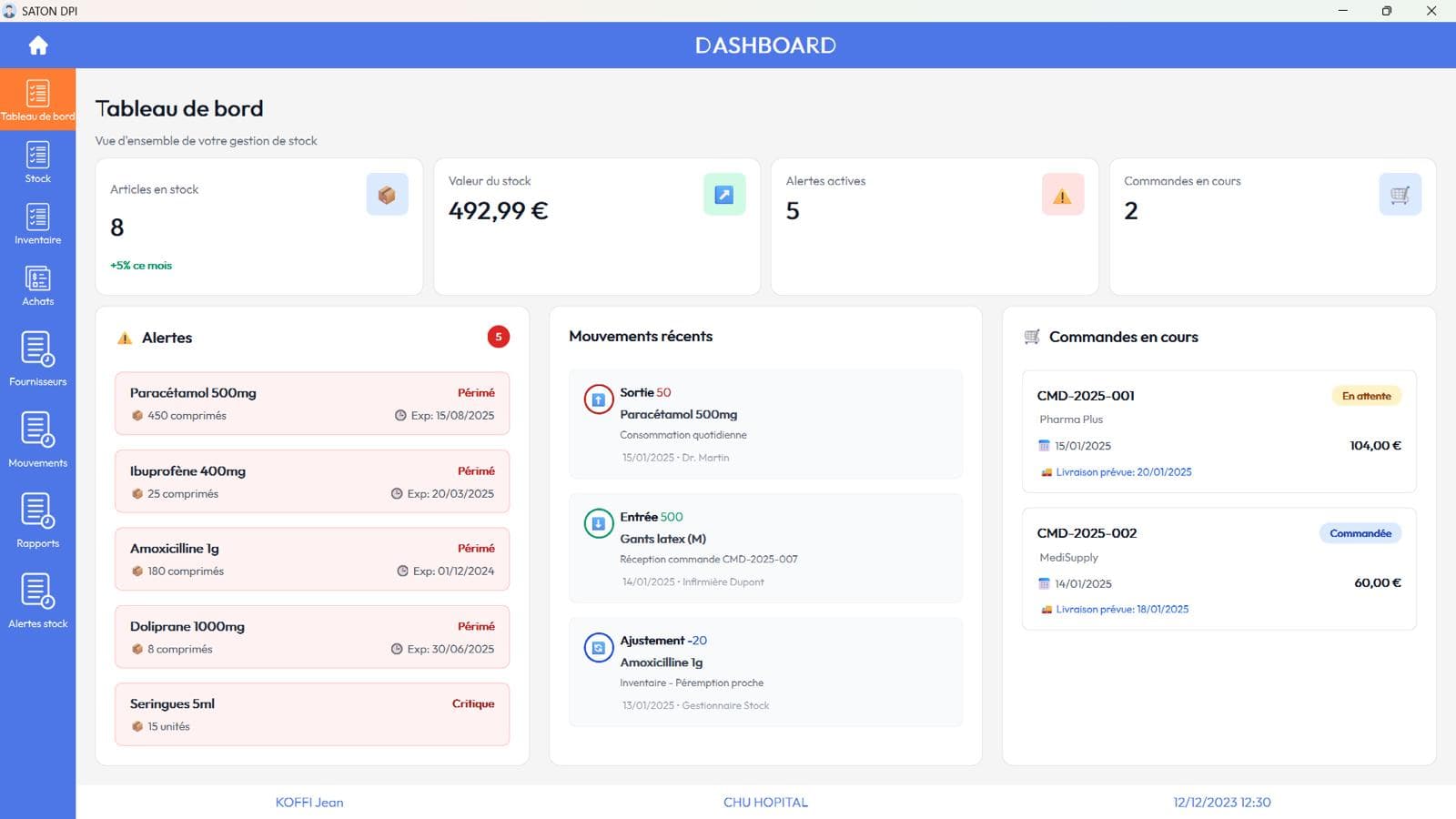 SATON DPI : tableau de bord de gestion de stock